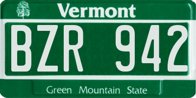 VT license plate BZR942
