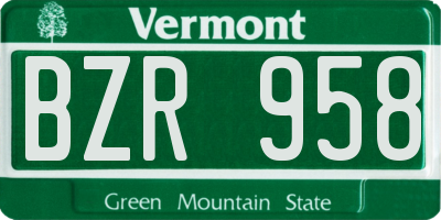 VT license plate BZR958