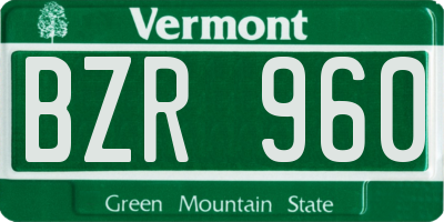 VT license plate BZR960