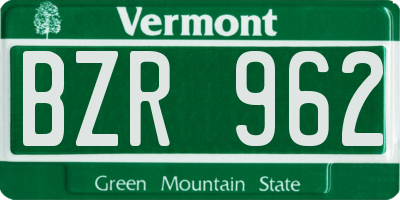 VT license plate BZR962