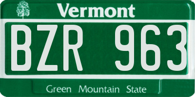 VT license plate BZR963