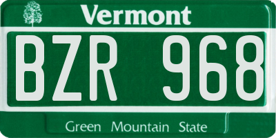 VT license plate BZR968