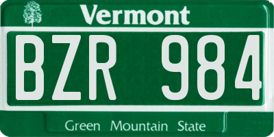 VT license plate BZR984