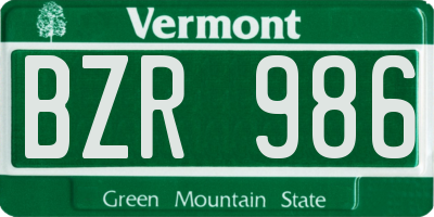 VT license plate BZR986