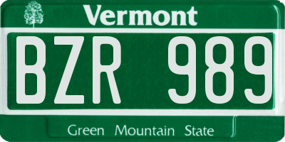 VT license plate BZR989
