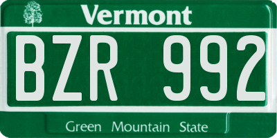 VT license plate BZR992