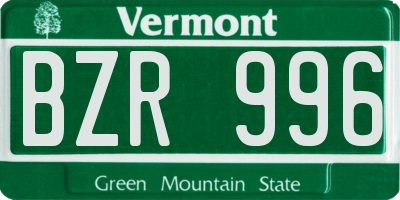VT license plate BZR996