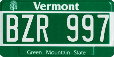 VT license plate BZR997