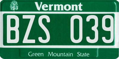VT license plate BZS039
