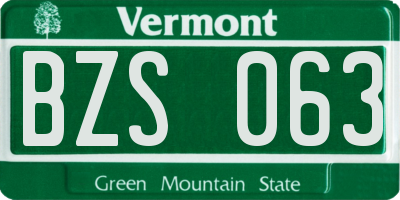 VT license plate BZS063