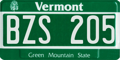 VT license plate BZS205