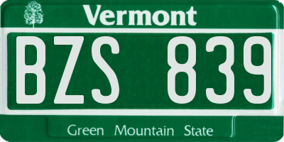 VT license plate BZS839