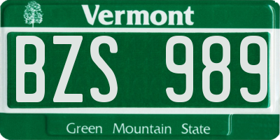 VT license plate BZS989