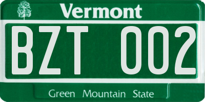 VT license plate BZT002