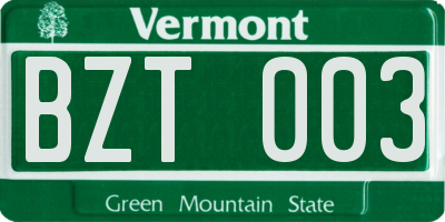 VT license plate BZT003