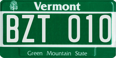 VT license plate BZT010