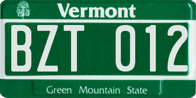 VT license plate BZT012