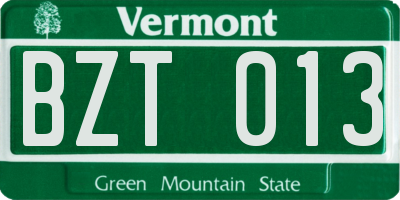 VT license plate BZT013