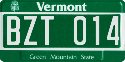 VT license plate BZT014