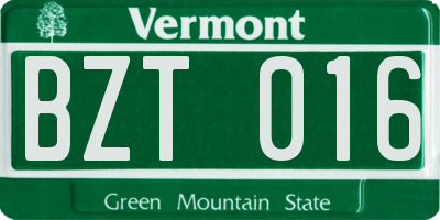 VT license plate BZT016