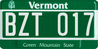 VT license plate BZT017