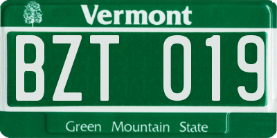 VT license plate BZT019