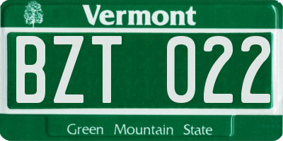 VT license plate BZT022
