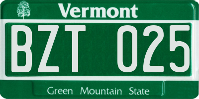 VT license plate BZT025