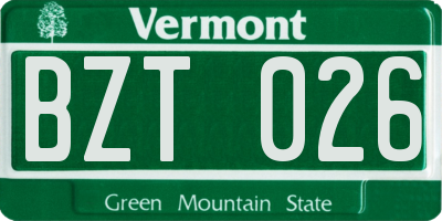 VT license plate BZT026