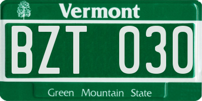 VT license plate BZT030