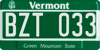VT license plate BZT033