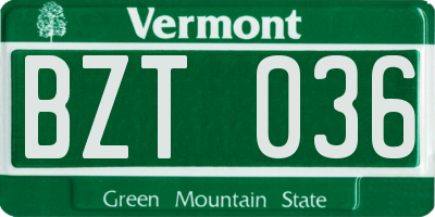 VT license plate BZT036