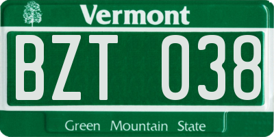 VT license plate BZT038