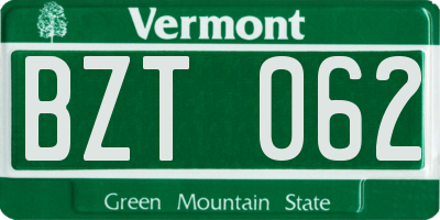 VT license plate BZT062