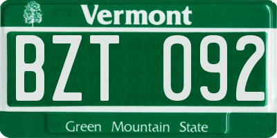 VT license plate BZT092