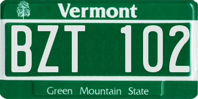 VT license plate BZT102