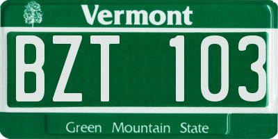VT license plate BZT103