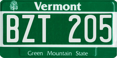 VT license plate BZT205