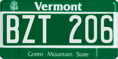 VT license plate BZT206