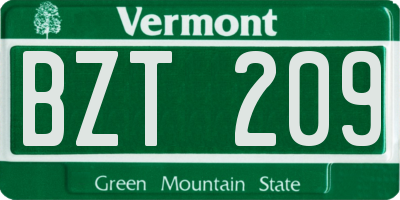 VT license plate BZT209
