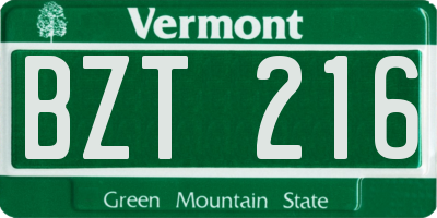 VT license plate BZT216