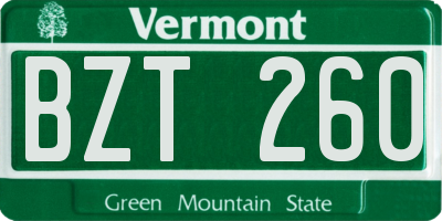 VT license plate BZT260