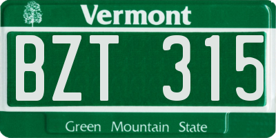 VT license plate BZT315