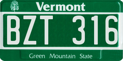 VT license plate BZT316