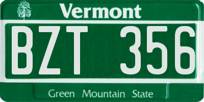 VT license plate BZT356