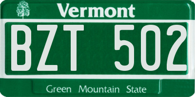 VT license plate BZT502
