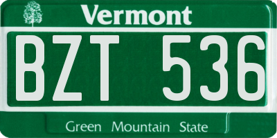 VT license plate BZT536
