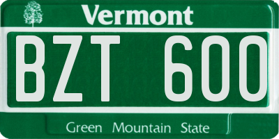 VT license plate BZT600