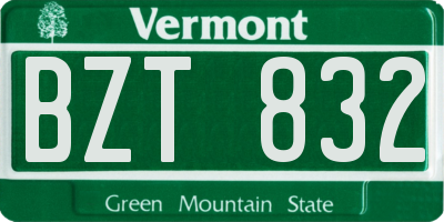 VT license plate BZT832