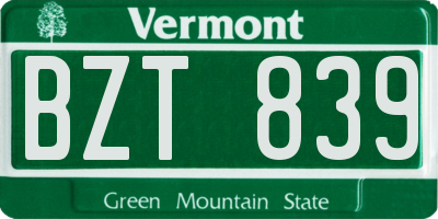 VT license plate BZT839